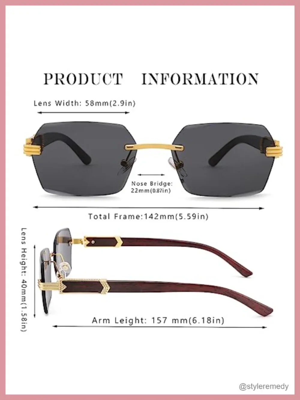 Rimless Rectangle Sunglasses Retro Frameless Square Shade Y2K Tinted Eyewear